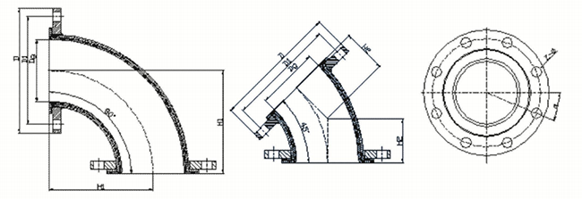 高耐磨襯膠彎頭結(jié)構示意圖