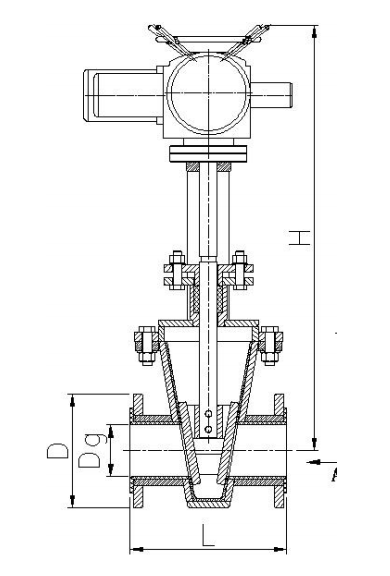 電動法蘭式襯膠閘閥結(jié)構(gòu)示意圖